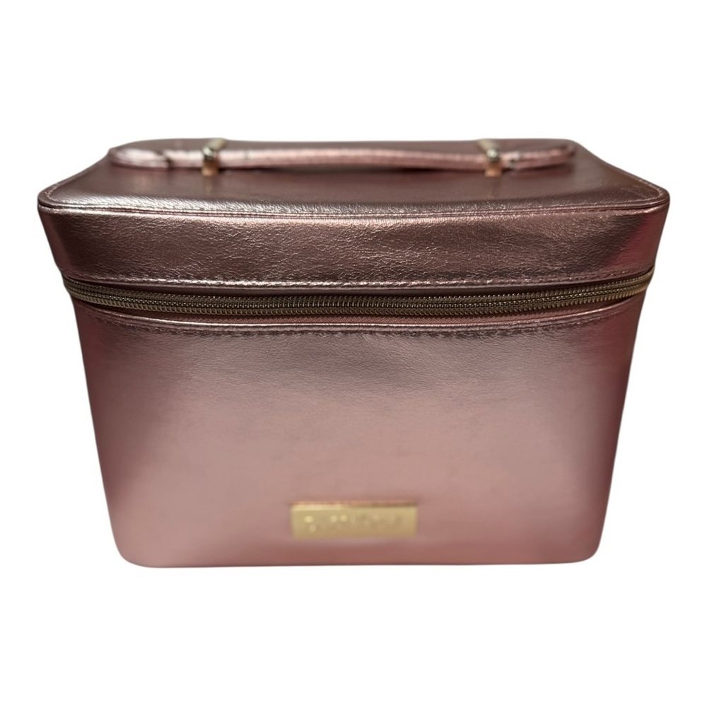 Lancôme Metallic Rose Gold Cosmetic Train Case | NWOT | Large Vanity Organizer